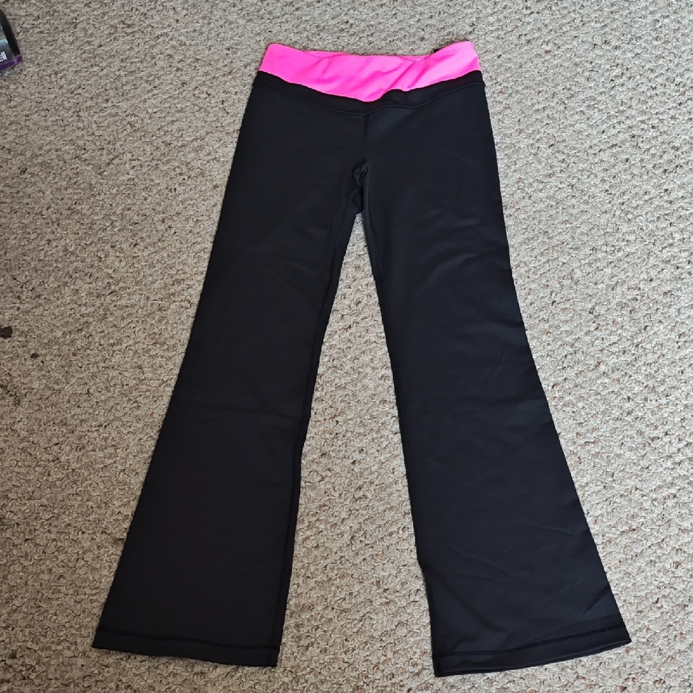 PINK Victoria's Secret Black Flare Pants with Pink Waistband